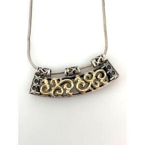 Gorgeous Two Tone Sterling Silver Open Filigree Necklace